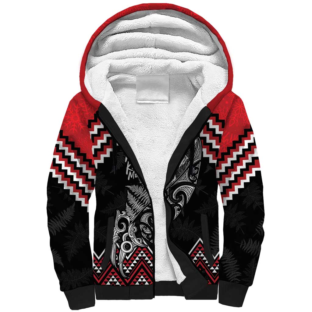 New Zealand Christmas Taniko Poutama Sherpa Hoodie Mountainscape Maori Fern - Vibe Hoodie