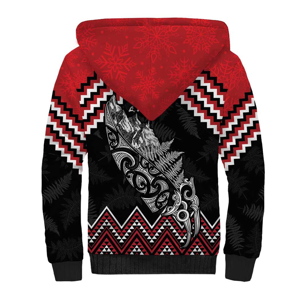 New Zealand Christmas Taniko Poutama Sherpa Hoodie Mountainscape Maori Fern - Vibe Hoodie