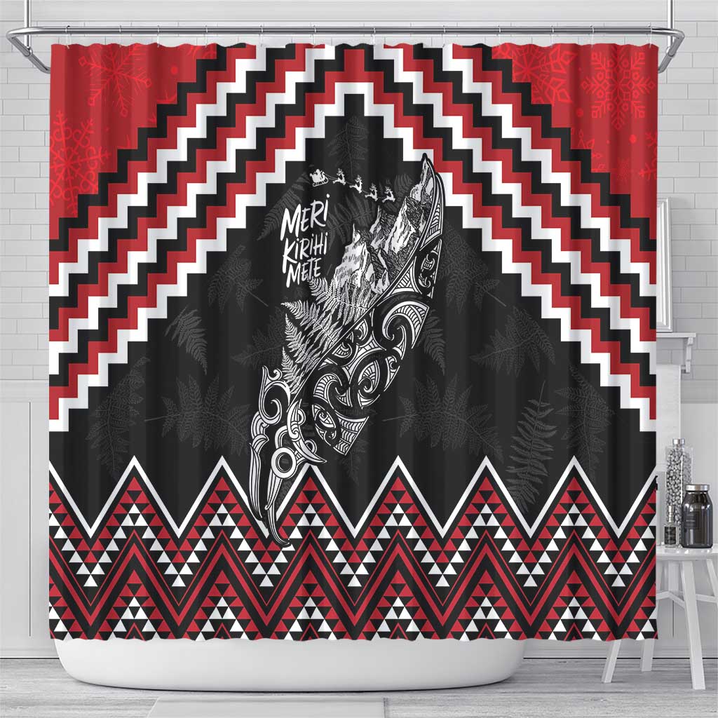 New Zealand Christmas Taniko Poutama Shower Curtain Mountainscape Maori Fern - Vibe Hoodie