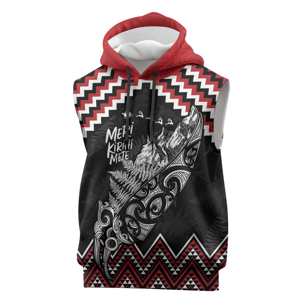 New Zealand Christmas Taniko Poutama Sleeveless Hoodie Mountainscape Maori Fern - Vibe Hoodie
