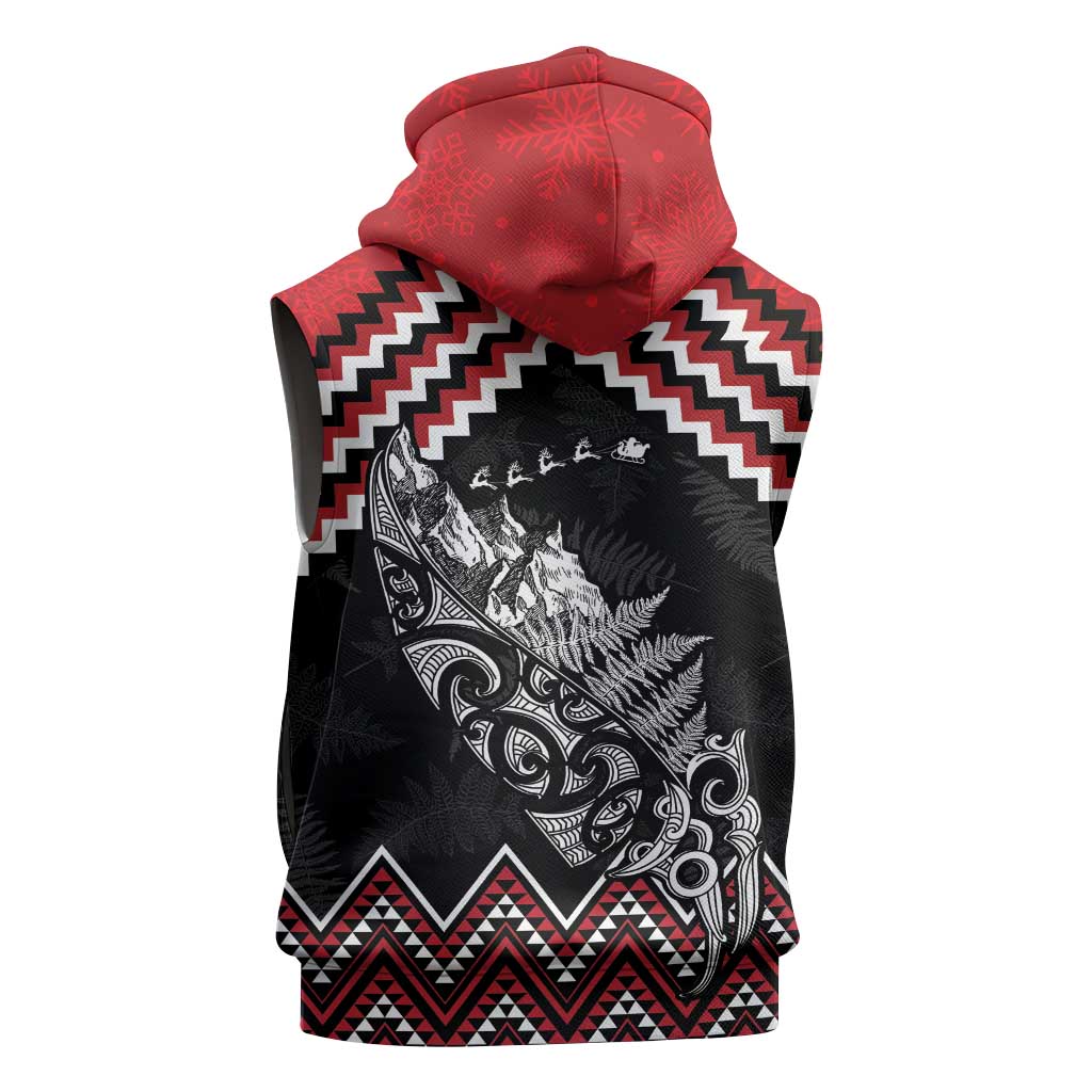 New Zealand Christmas Taniko Poutama Sleeveless Hoodie Mountainscape Maori Fern - Vibe Hoodie