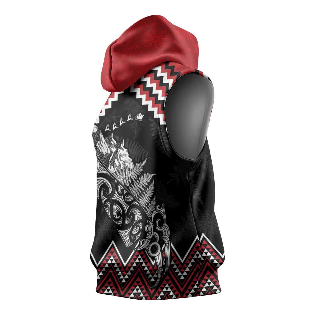 New Zealand Christmas Taniko Poutama Sleeveless Hoodie Mountainscape Maori Fern - Vibe Hoodie