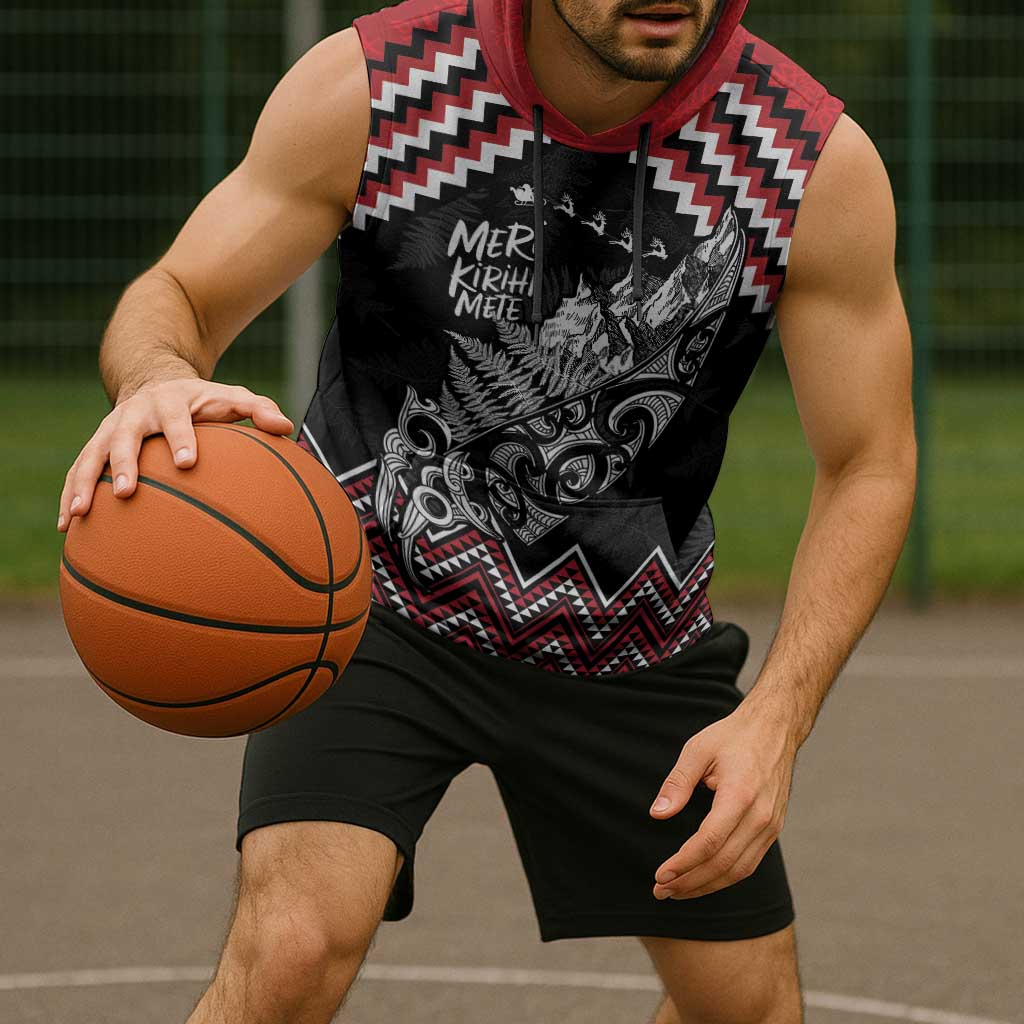 New Zealand Christmas Taniko Poutama Sleeveless Hoodie Mountainscape Maori Fern - Vibe Hoodie