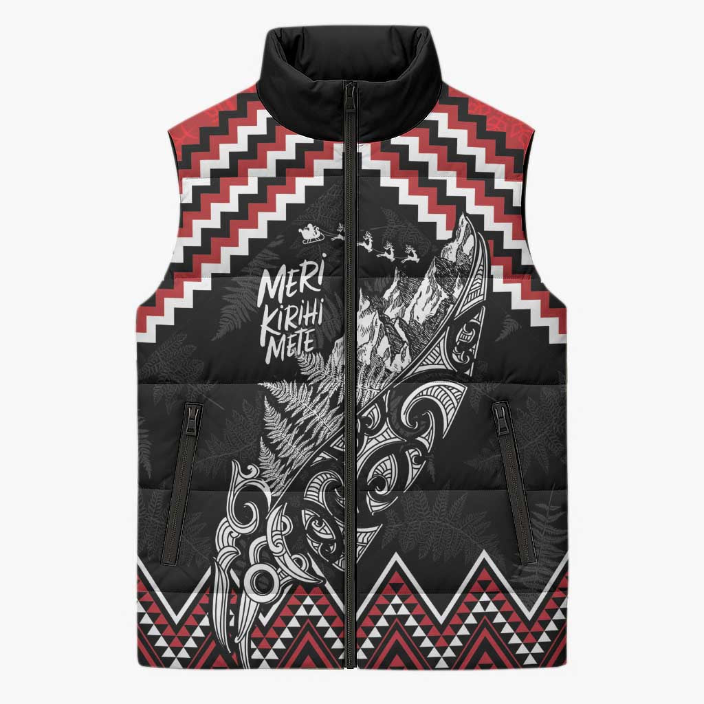 New Zealand Christmas Taniko Poutama Sleeveless Puffer Jacket Mountainscape Maori Fern - Vibe Hoodie