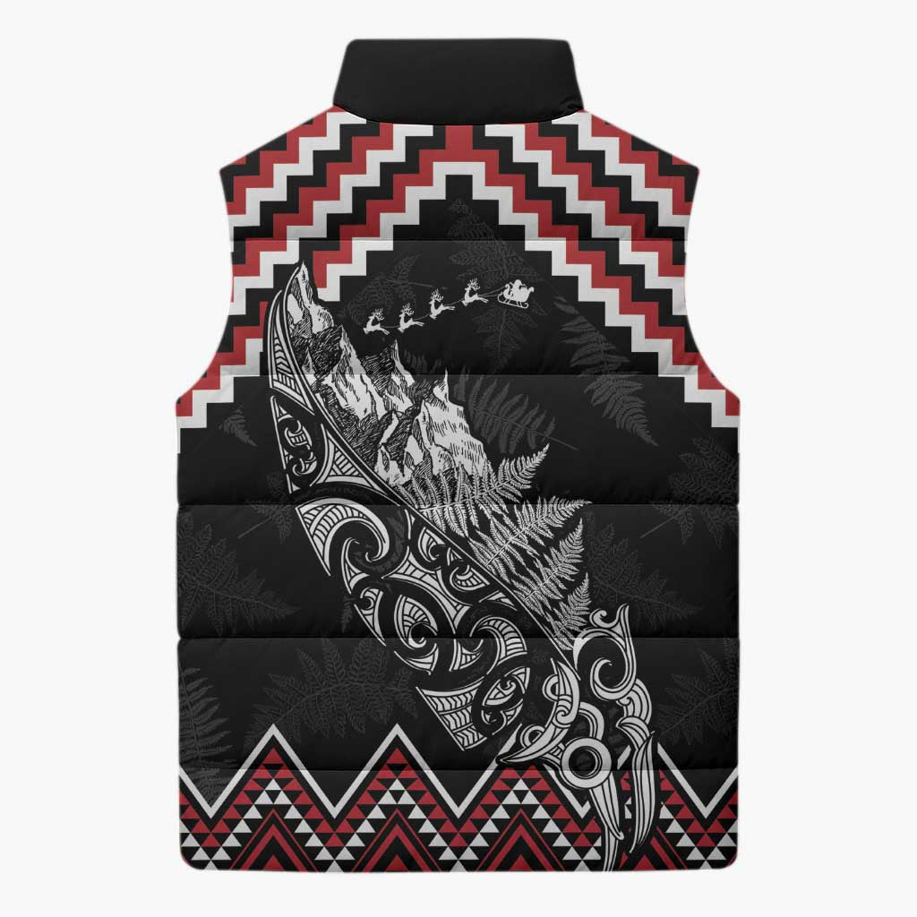 New Zealand Christmas Taniko Poutama Sleeveless Puffer Jacket Mountainscape Maori Fern - Vibe Hoodie