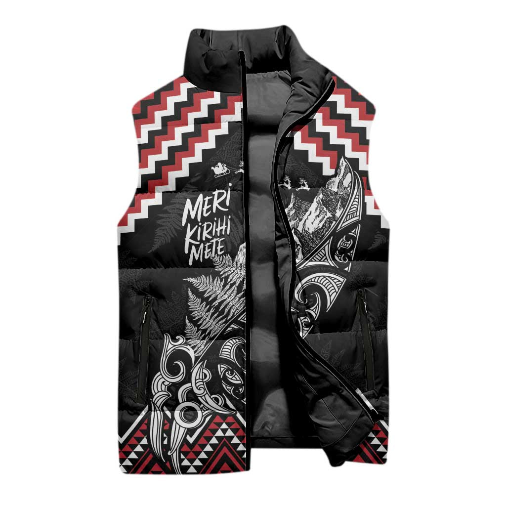 New Zealand Christmas Taniko Poutama Sleeveless Puffer Jacket Mountainscape Maori Fern - Vibe Hoodie
