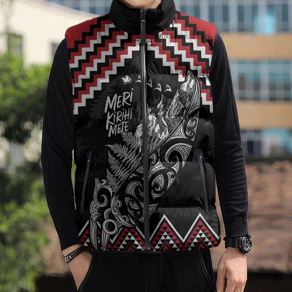 New Zealand Christmas Taniko Poutama Sleeveless Puffer Jacket Mountainscape Maori Fern - Vibe Hoodie