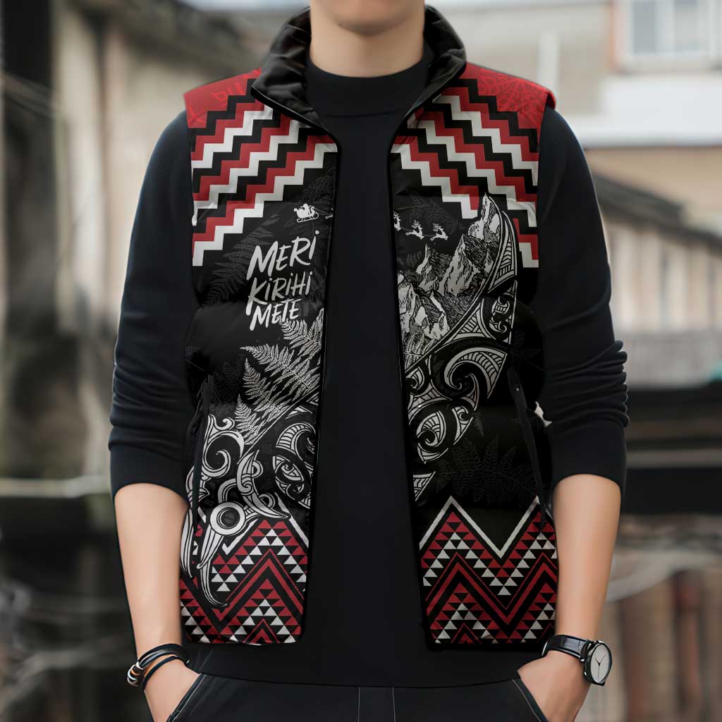New Zealand Christmas Taniko Poutama Sleeveless Puffer Jacket Mountainscape Maori Fern - Vibe Hoodie