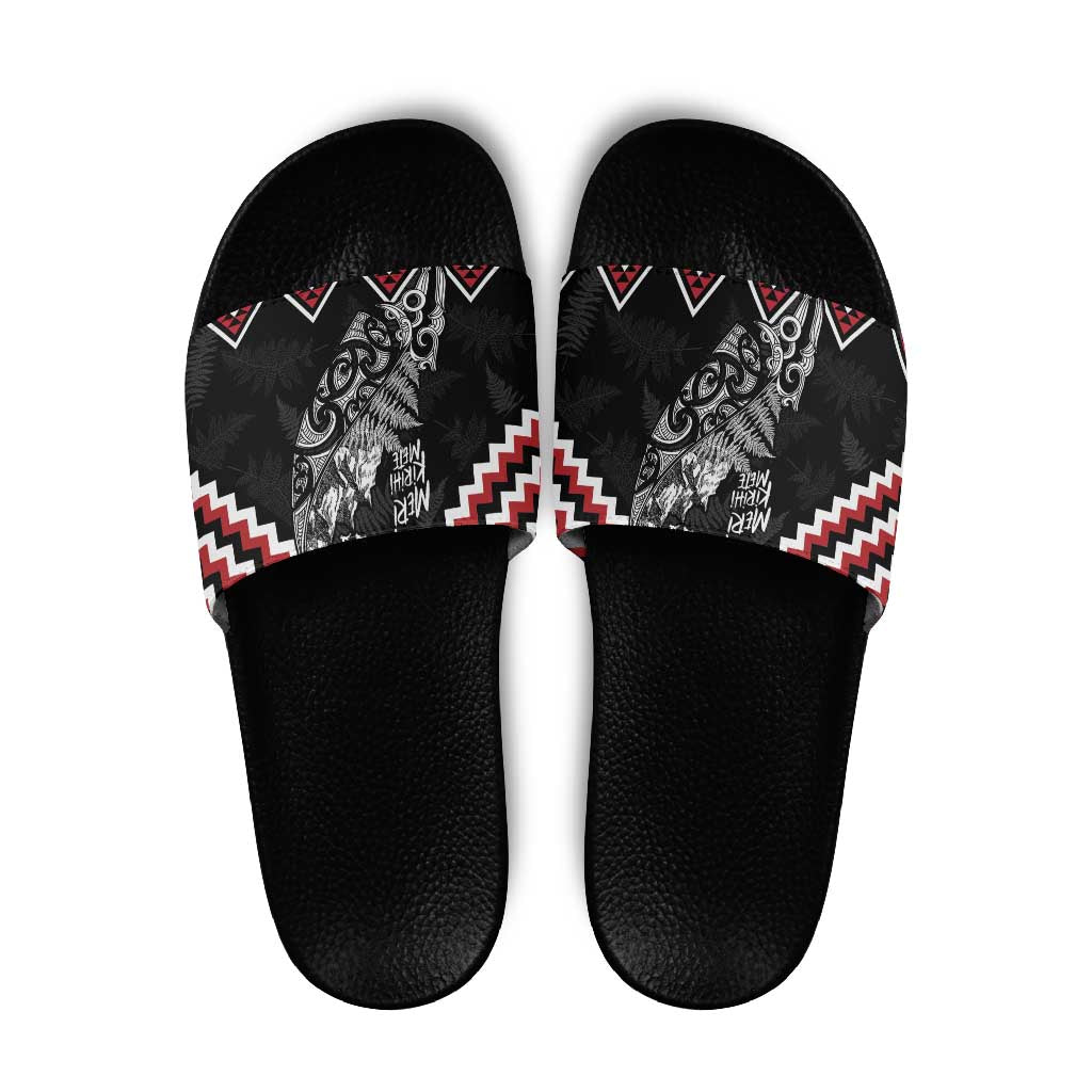 New Zealand Christmas Taniko Poutama Slide Sandals Mountainscape Maori Fern - Vibe Hoodie