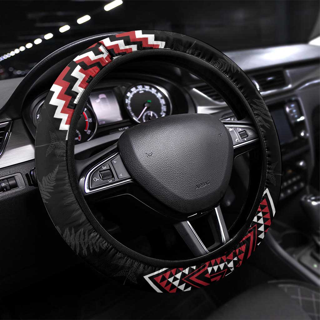 New Zealand Christmas Taniko Poutama Steering Wheel Cover Mountainscape Maori Fern - Vibe Hoodie