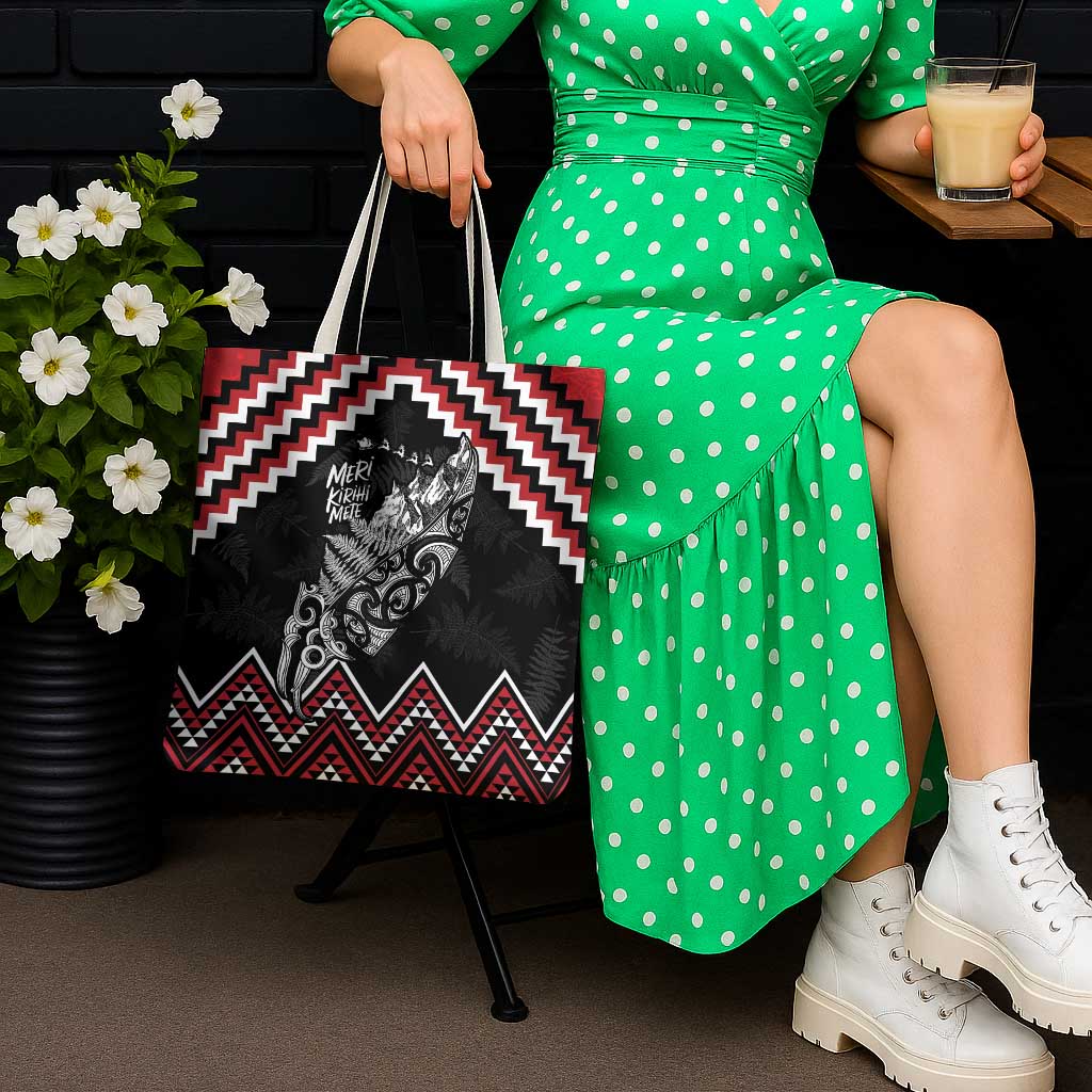 New Zealand Christmas Taniko Poutama Tote Bag Mountainscape Maori Fern - Vibe Hoodie