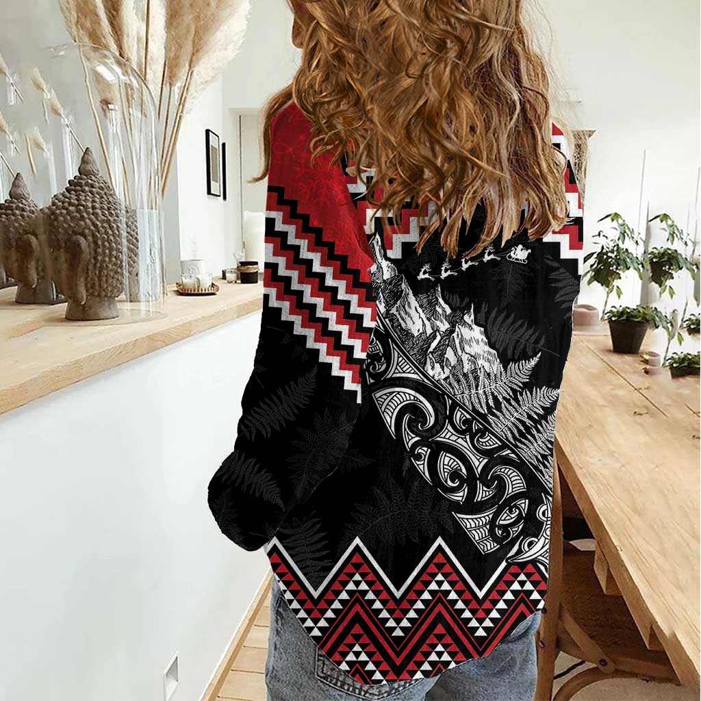 New Zealand Christmas Taniko Poutama Women Casual Shirt Mountainscape Maori Fern - Vibe Hoodie