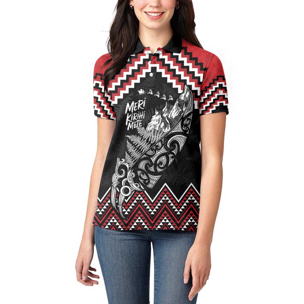 New Zealand Christmas Taniko Poutama Women Polo Shirt Mountainscape Maori Fern - Vibe Hoodie