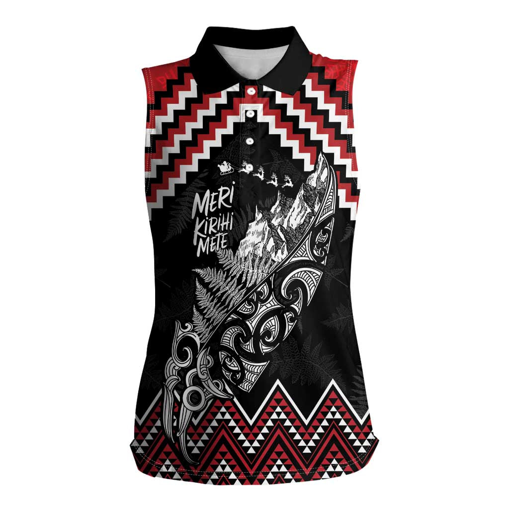 New Zealand Christmas Taniko Poutama Women Sleeveless Polo Shirt Mountainscape Maori Fern - Vibe Hoodie