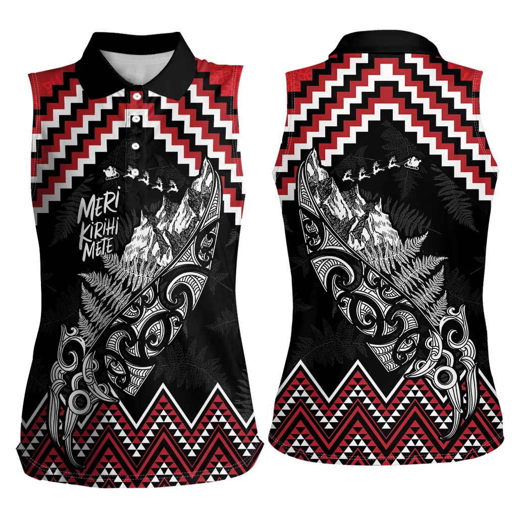 New Zealand Christmas Taniko Poutama Women Sleeveless Polo Shirt Mountainscape Maori Fern - Vibe Hoodie