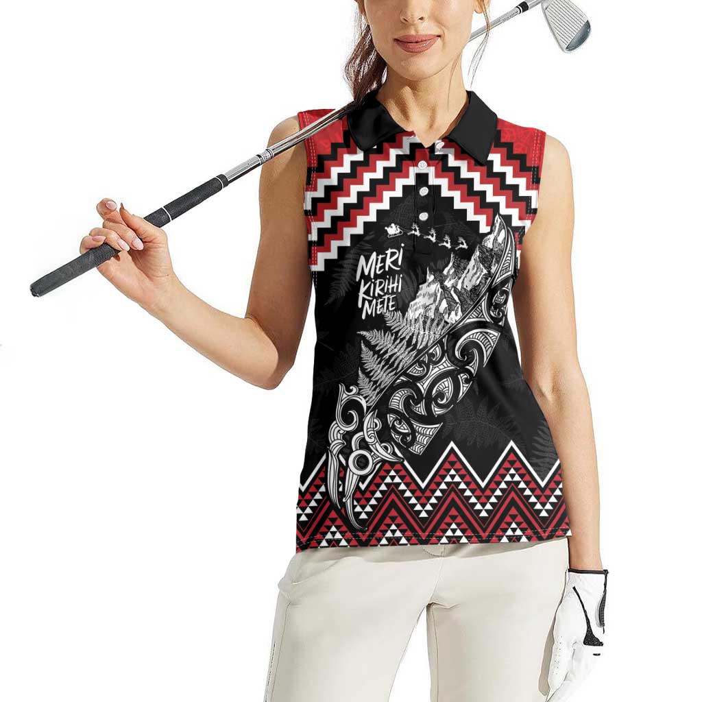 New Zealand Christmas Taniko Poutama Women Sleeveless Polo Shirt Mountainscape Maori Fern - Vibe Hoodie