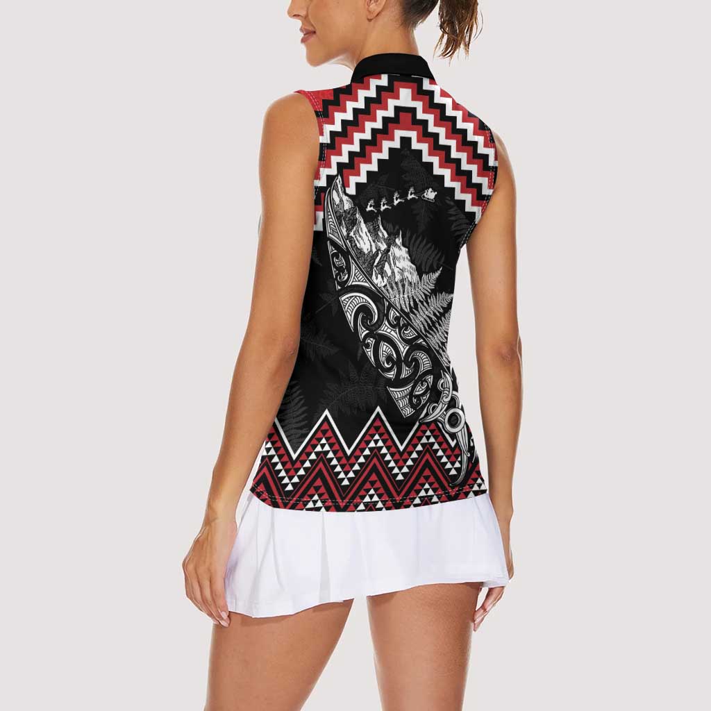 New Zealand Christmas Taniko Poutama Women Sleeveless Polo Shirt Mountainscape Maori Fern - Vibe Hoodie