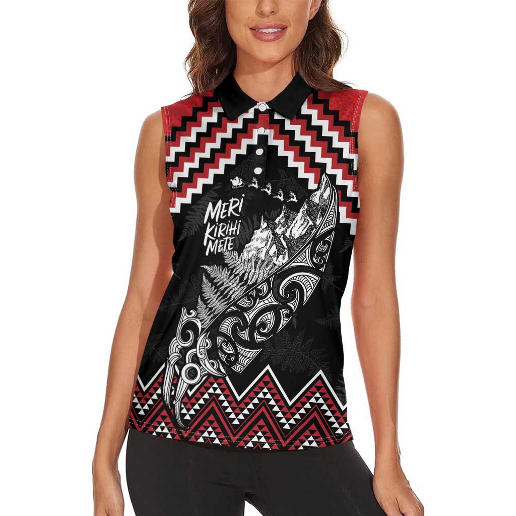 New Zealand Christmas Taniko Poutama Women Sleeveless Polo Shirt Mountainscape Maori Fern - Vibe Hoodie