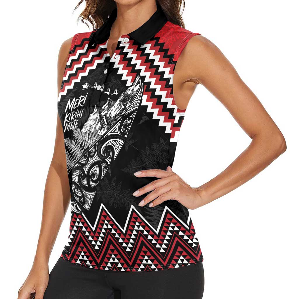 New Zealand Christmas Taniko Poutama Women Sleeveless Polo Shirt Mountainscape Maori Fern - Vibe Hoodie