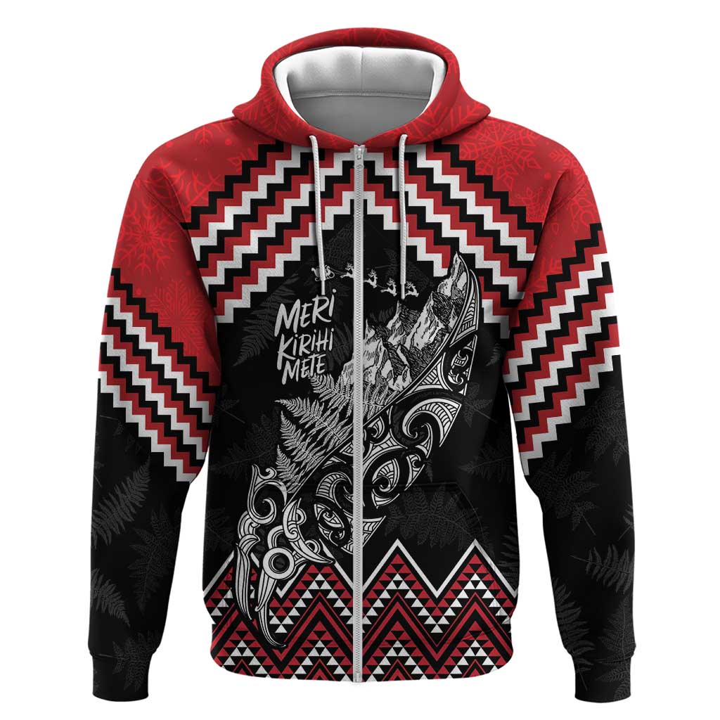 New Zealand Christmas Taniko Poutama Zip Hoodie Mountainscape Maori Fern - Vibe Hoodie