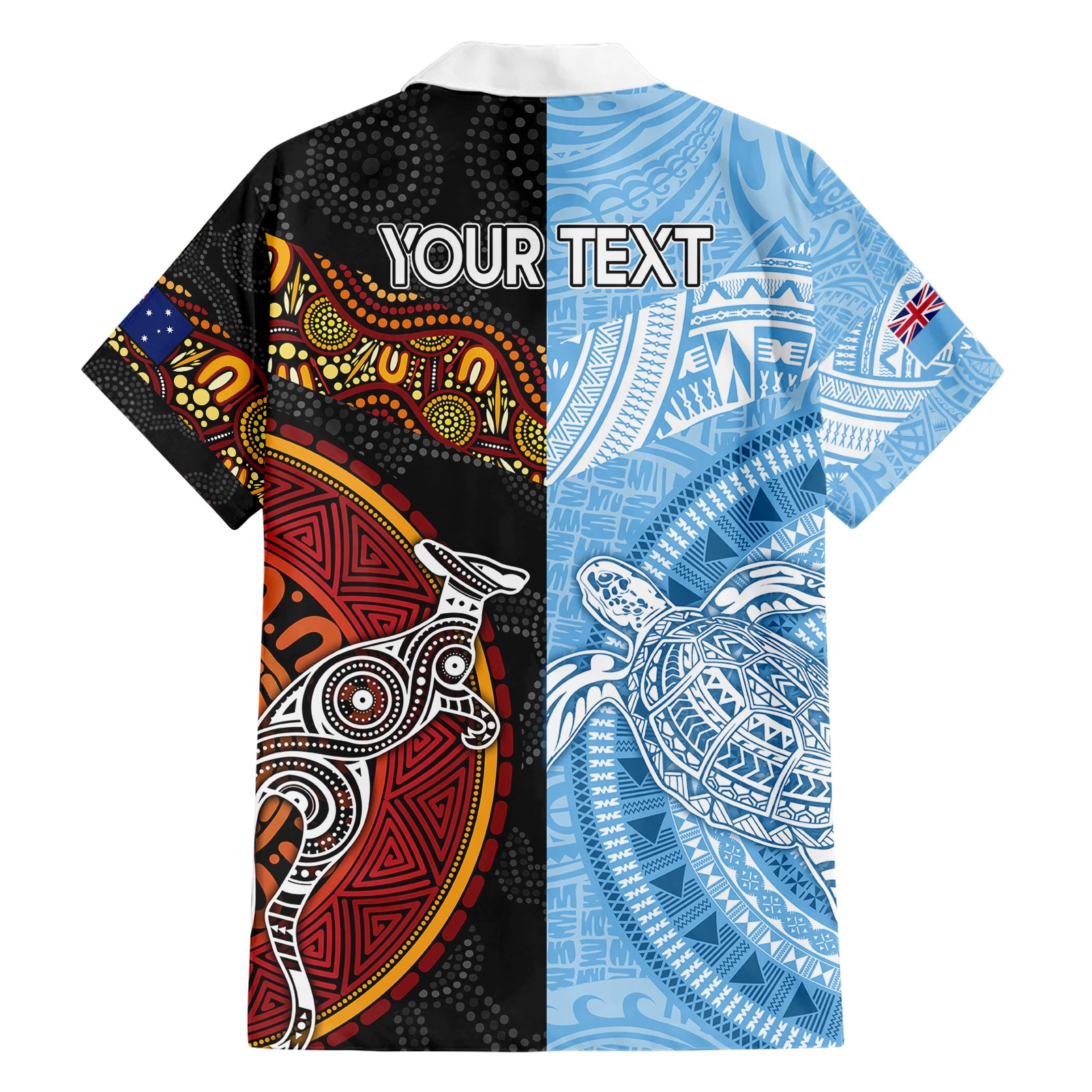 Personalised Fiji and Australia Hawaiian Shirt Masi Patterns Mix Aboriginal Art - Vibe Hoodie Shop