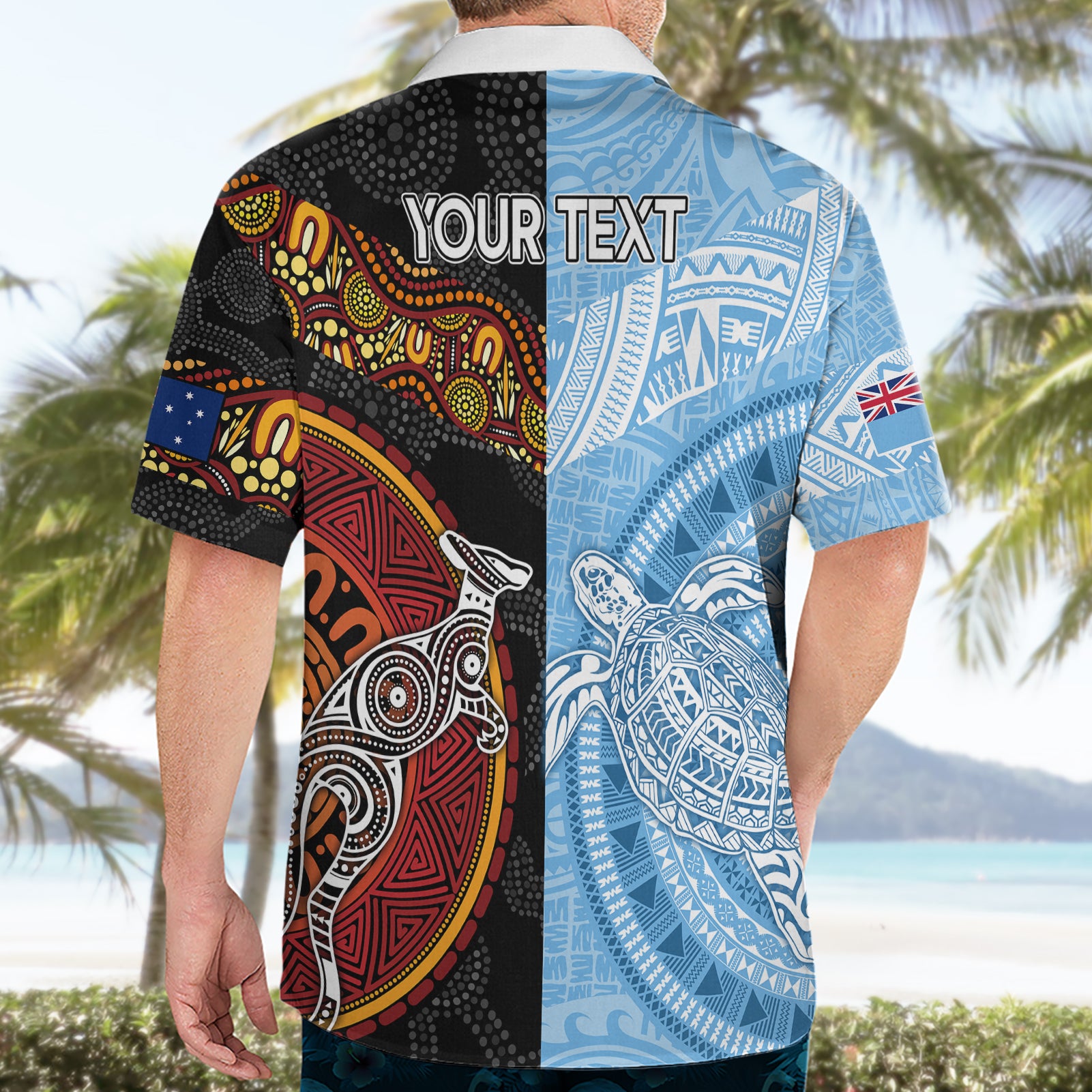 Personalised Fiji and Australia Hawaiian Shirt Masi Patterns Mix Aboriginal Art - Vibe Hoodie Shop