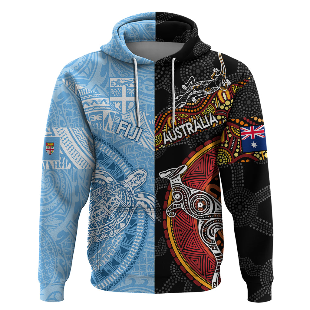 Personalised Fiji and Australia Hoodie Masi Patterns Mix Aboriginal Art LT7 - Vibe Hoodie Shop