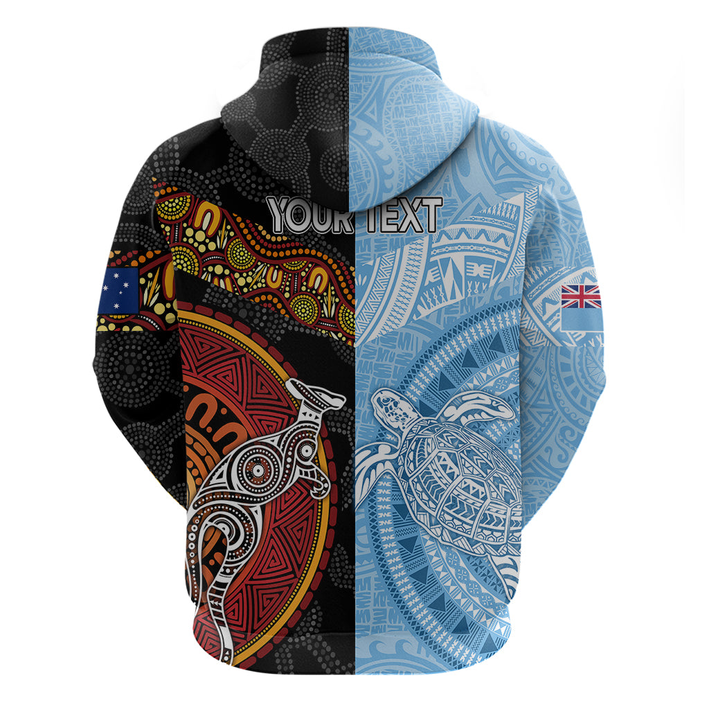 Personalised Fiji and Australia Hoodie Masi Patterns Mix Aboriginal Art LT7 - Vibe Hoodie Shop