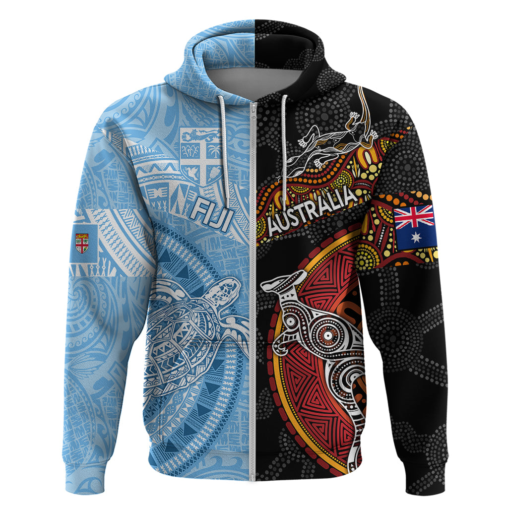 Personalised Fiji and Australia Hoodie Masi Patterns Mix Aboriginal Art LT7 - Vibe Hoodie Shop