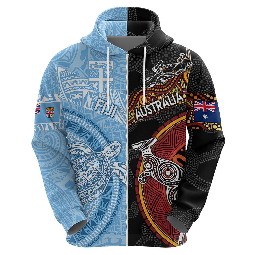 Personalised Fiji and Australia Hoodie Masi Patterns Mix Aboriginal Art LT7 - Vibe Hoodie Shop