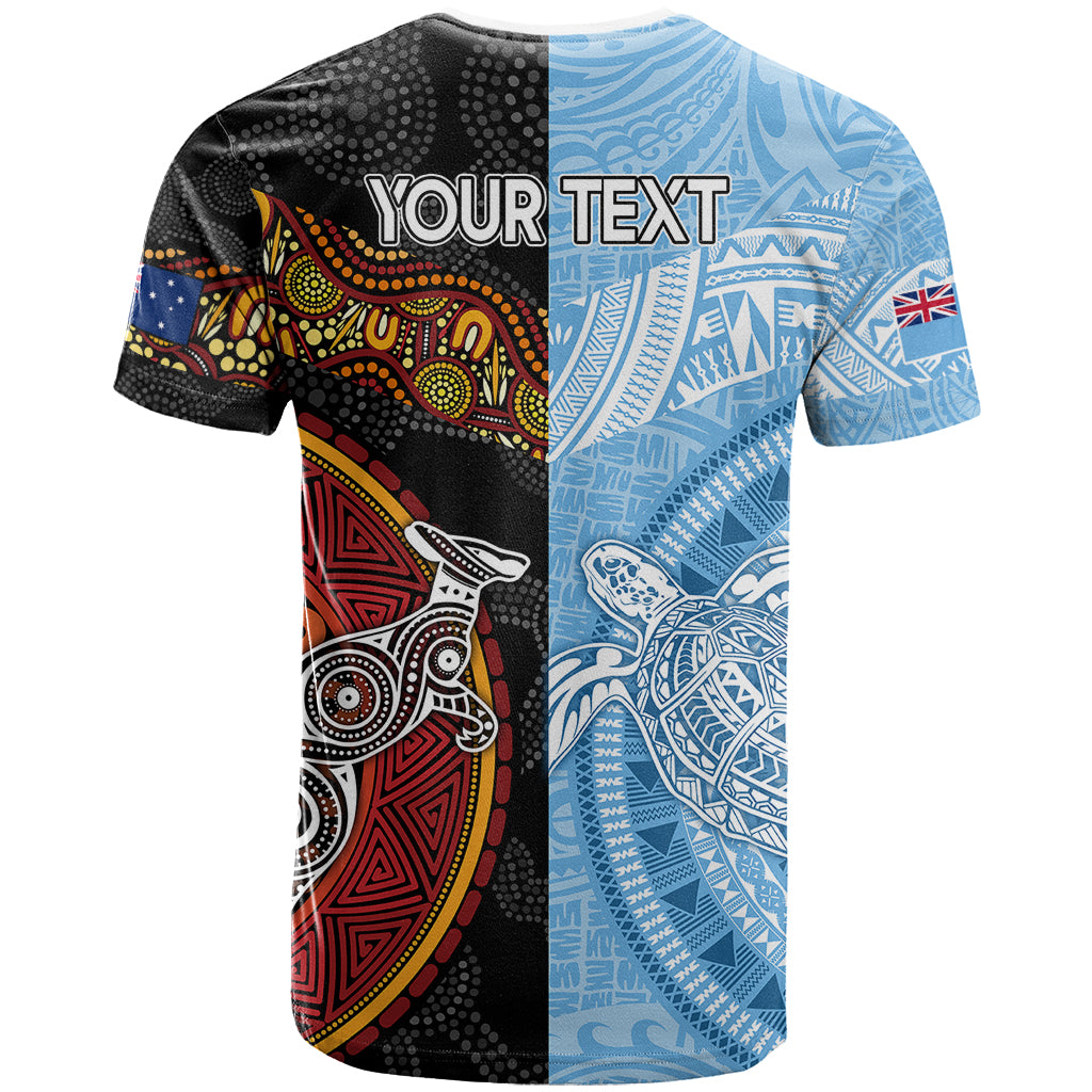 Personalised Fiji and Australia T Shirt Masi Patterns Mix Aboriginal Art - Vibe Hoodie Shop