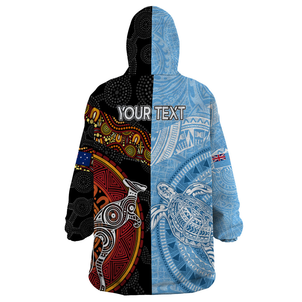 Personalised Fiji and Australia Wearable Blanket Hoodie Masi Patterns Mix Aboriginal Art - Vibe Hoodie Shop