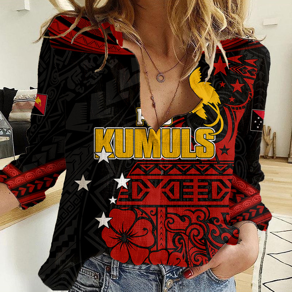 Personalised PNG Kumuls Rugby Women Casual Shirt Motuan Mix Patterns - Vibe Hoodie Shop