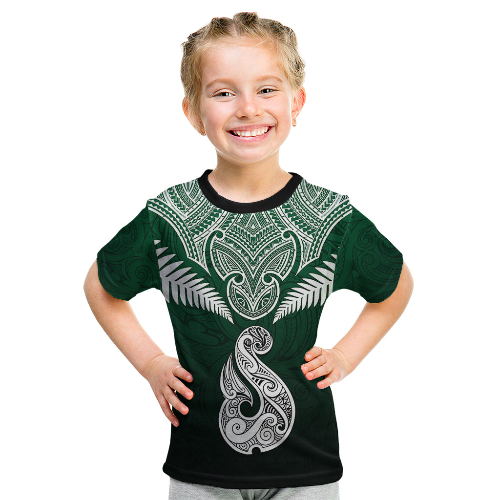 Personalised New Zealand Kid T Shirt Hei Matau Mix Silver Fern Basic - Vibe Hoodie Shop