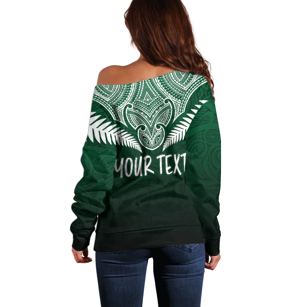 Personalised New Zealand Off Shoulder Sweater Hei Matau Mix Silver Fern Basic - Vibe Hoodie Shop