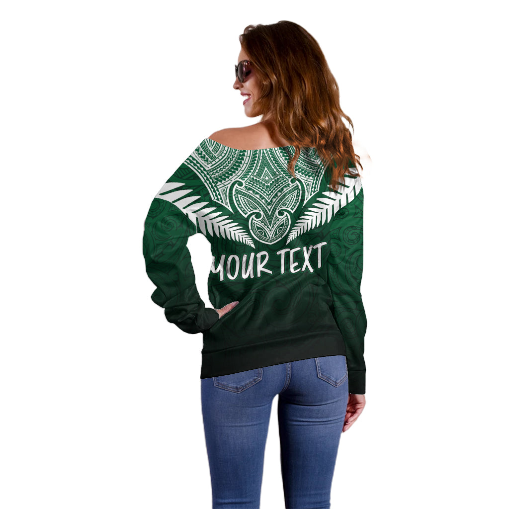 Personalised New Zealand Off Shoulder Sweater Hei Matau Mix Silver Fern Basic - Vibe Hoodie Shop