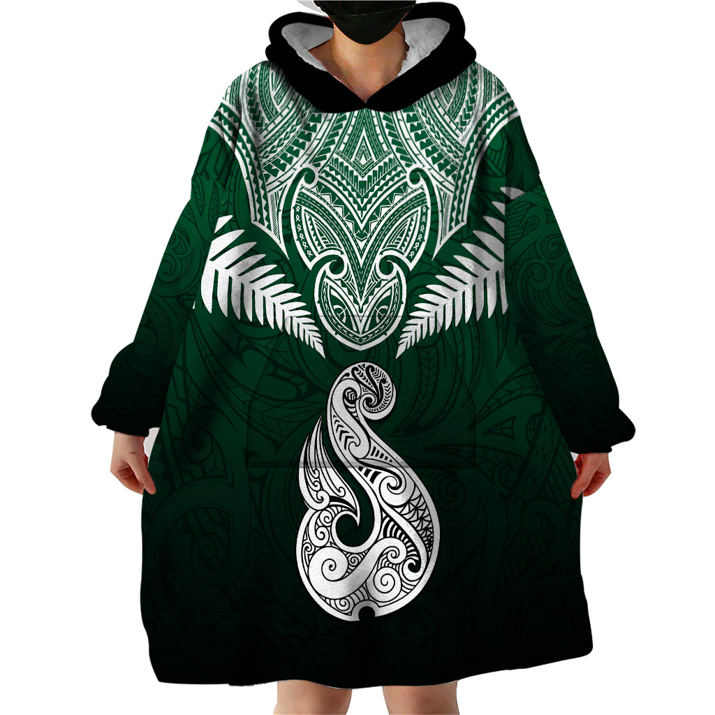 Personalised New Zealand Wearable Blanket Hoodie Hei Matau Mix Silver Fern Basic - Vibe Hoodie Shop