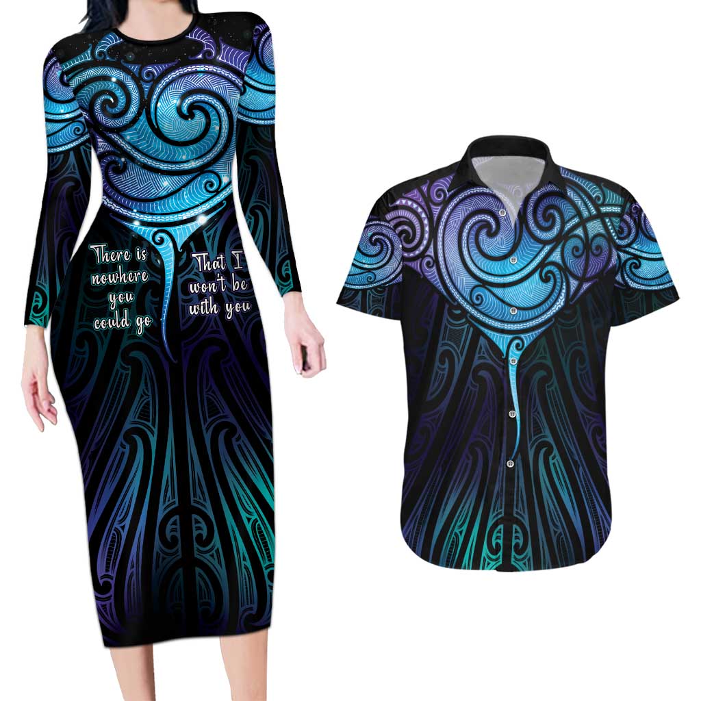 Aotearoa Maori Te Whai Rahi Couples Matching Long Sleeve Bodycon Dress and Hawaiian Shirt Tala - Nowhere You Could Go That I Won't Be With You - Vibe Hoodie