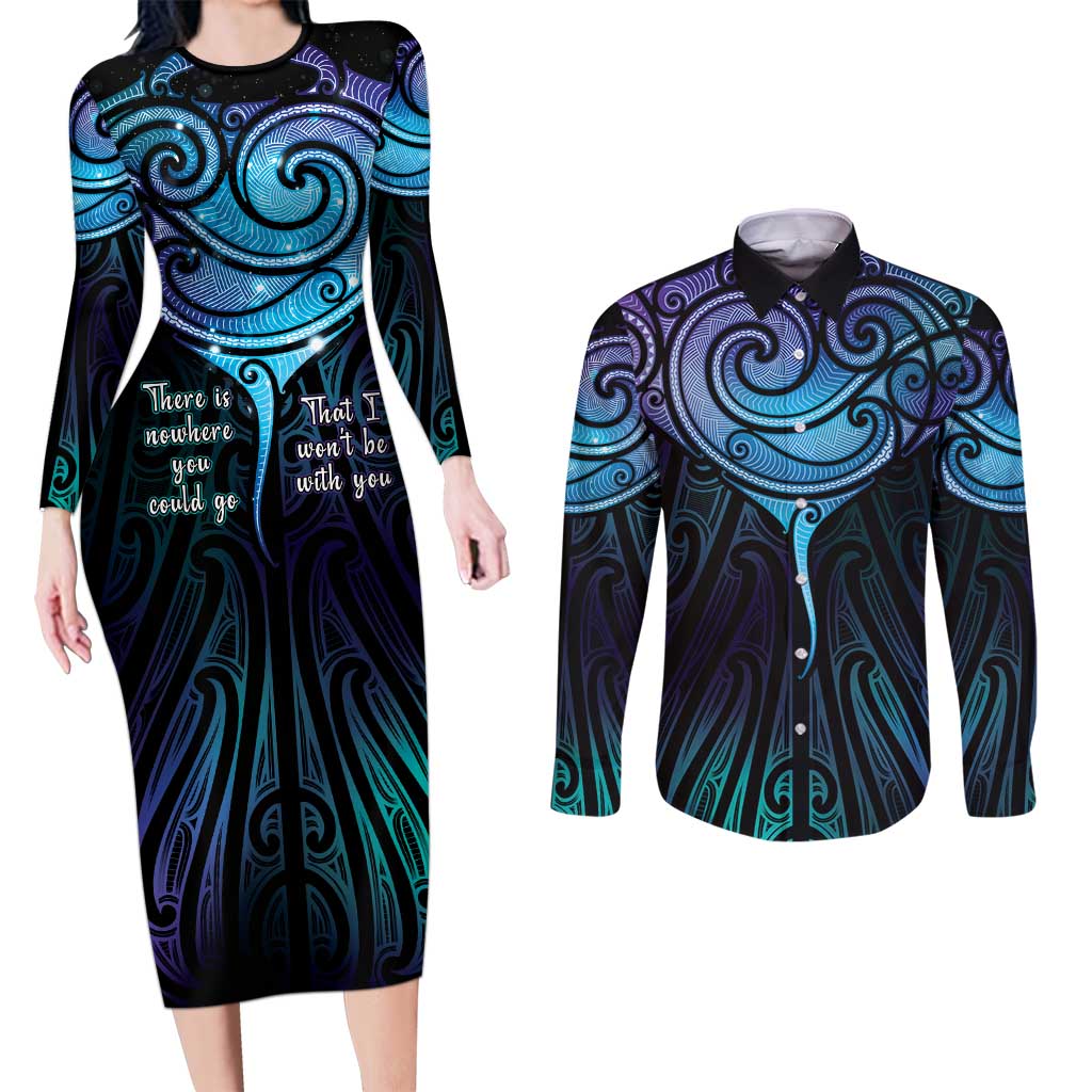 Aotearoa Maori Te Whai Rahi Couples Matching Long Sleeve Bodycon Dress and Long Sleeve Button Shirt Tala - Nowhere You Could Go That I Won't Be With You - Vibe Hoodie