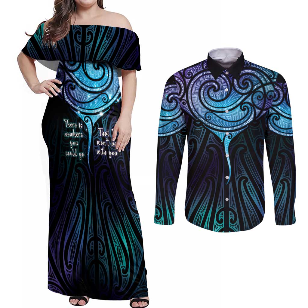 Aotearoa Maori Te Whai Rahi Couples Matching Off Shoulder Maxi Dress and Long Sleeve Button Shirt Tala - Nowhere You Could Go That I Won't Be With You - Vibe Hoodie