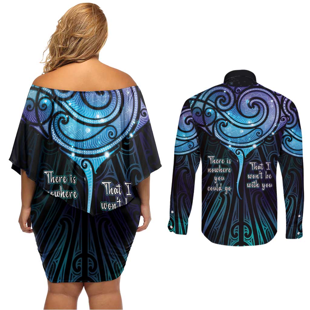 Aotearoa Maori Te Whai Rahi Couples Matching Off Shoulder Short Dress and Long Sleeve Button Shirt Tala - Nowhere You Could Go That I Won't Be With You - Vibe Hoodie