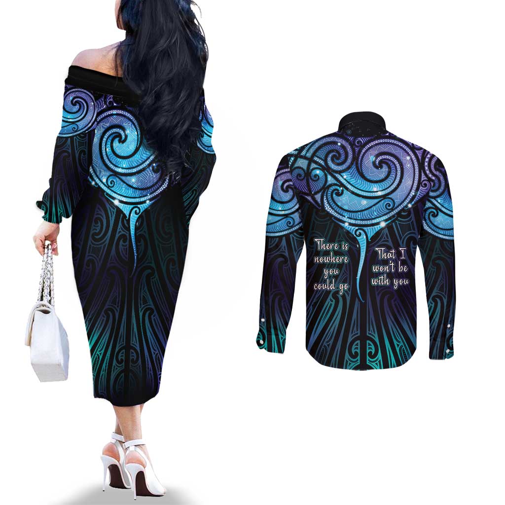 Aotearoa Maori Te Whai Rahi Couples Matching Off The Shoulder Long Sleeve Dress and Long Sleeve Button Shirt Tala - Nowhere You Could Go That I Won't Be With You - Vibe Hoodie