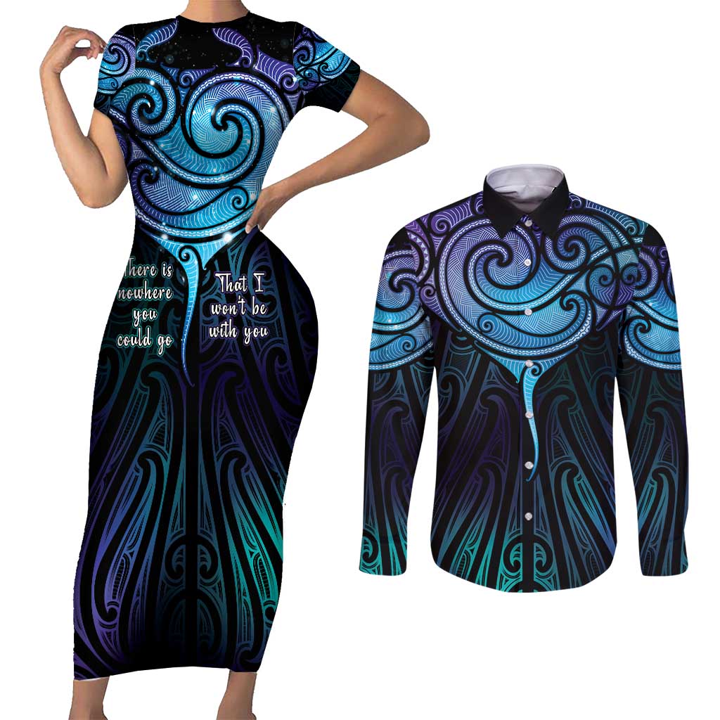 Aotearoa Maori Te Whai Rahi Couples Matching Short Sleeve Bodycon Dress and Long Sleeve Button Shirt Tala - Nowhere You Could Go That I Won't Be With You - Vibe Hoodie