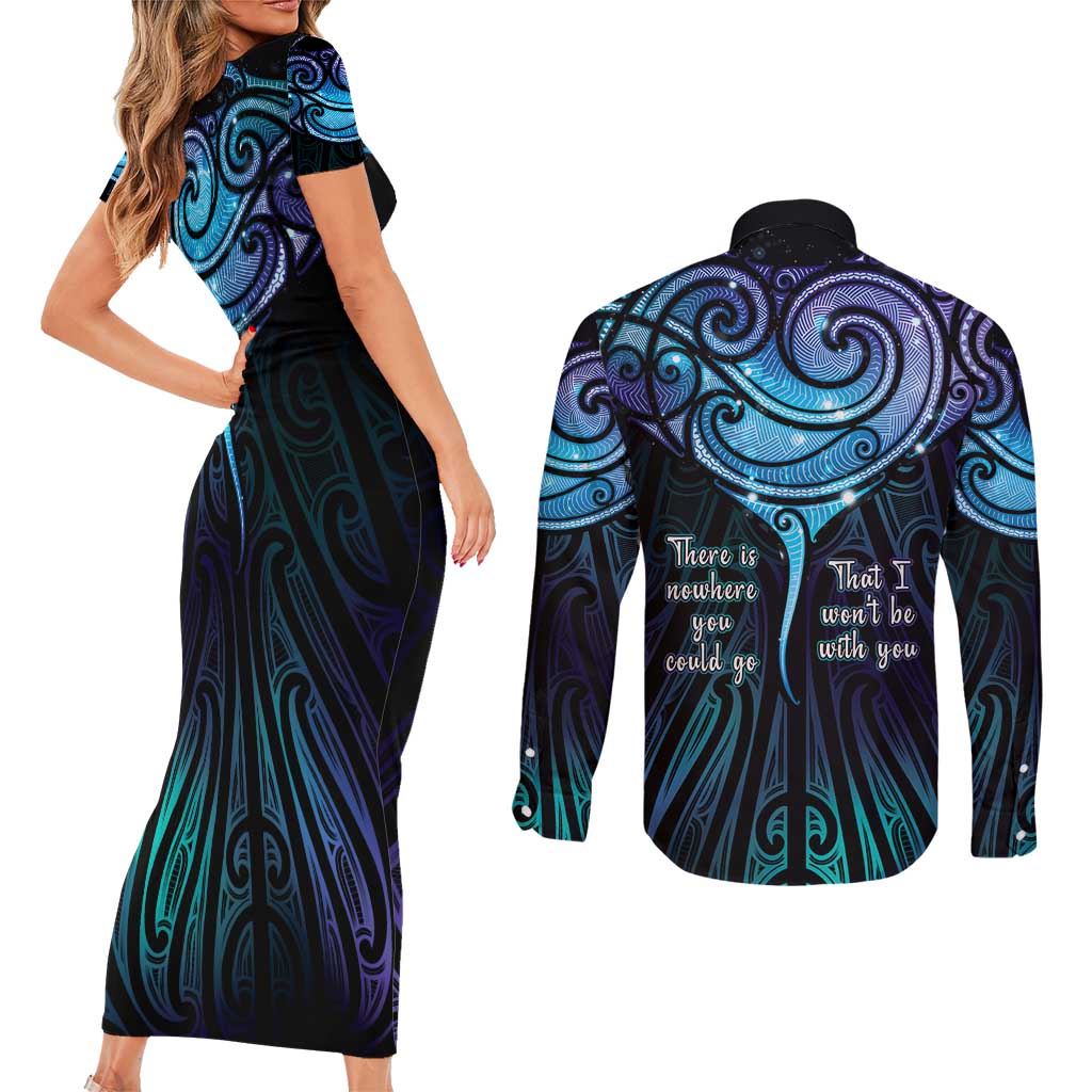 Aotearoa Maori Te Whai Rahi Couples Matching Short Sleeve Bodycon Dress and Long Sleeve Button Shirt Tala - Nowhere You Could Go That I Won't Be With You - Vibe Hoodie