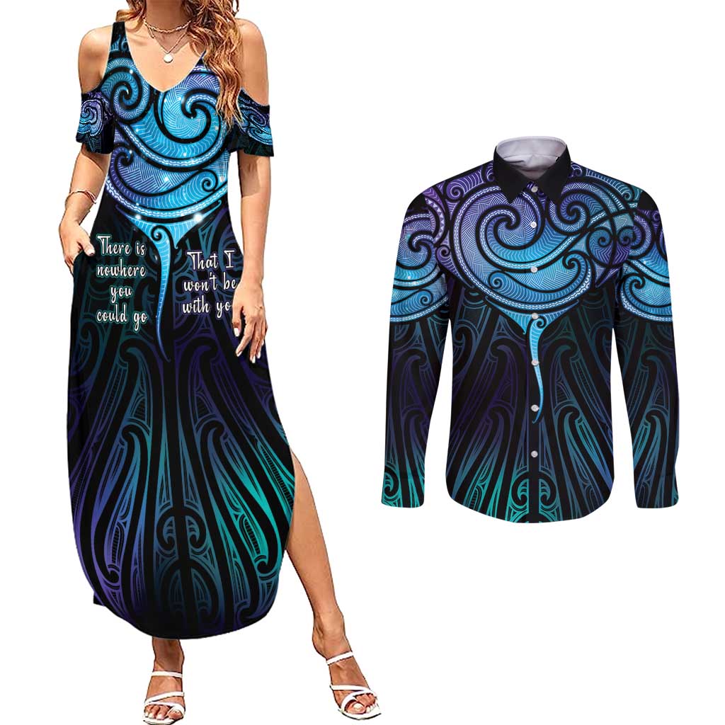 Aotearoa Maori Te Whai Rahi Couples Matching Summer Maxi Dress and Long Sleeve Button Shirt Tala - Nowhere You Could Go That I Won't Be With You - Vibe Hoodie