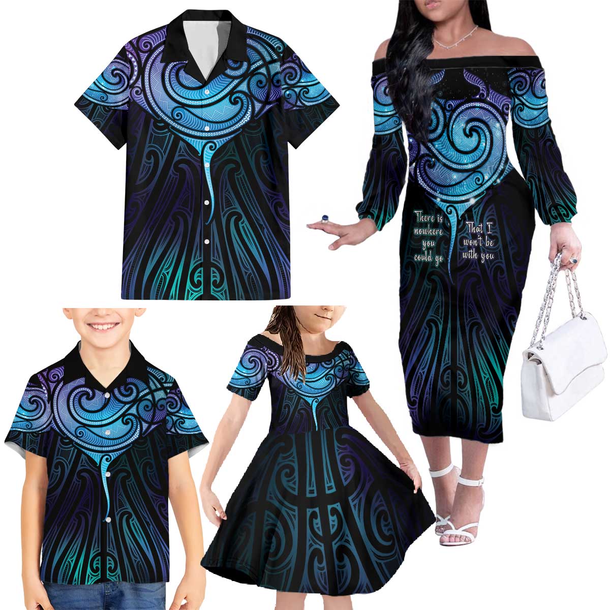 Aotearoa Maori Te Whai Rahi Family Matching Off The Shoulder Long Sleeve Dress and Hawaiian Shirt Tala - Nowhere You Could Go That I Won't Be With You - Vibe Hoodie