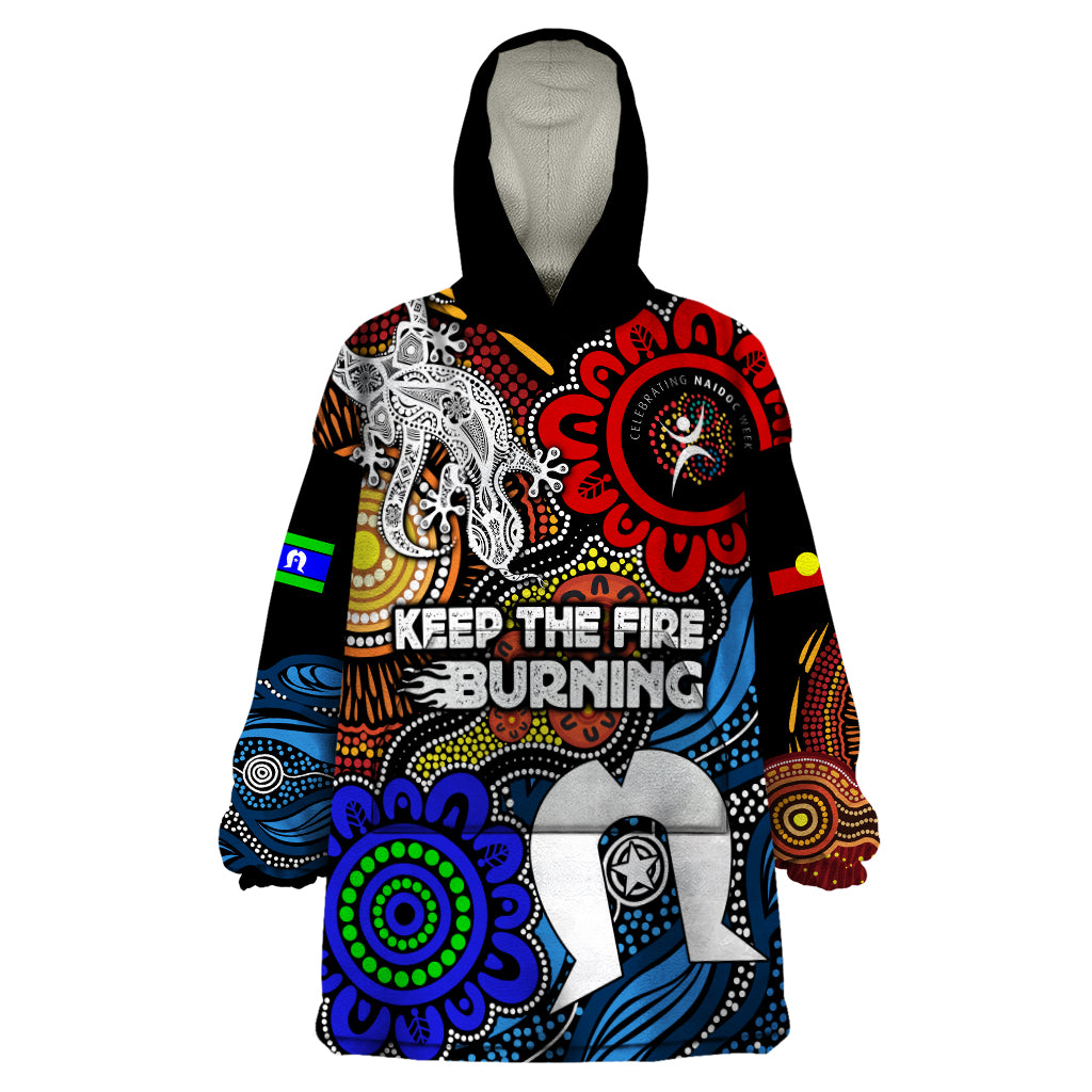 NAIDOC Week 2024 Indigenous Wearable Blanket Hoodie Keep The Fire Burning - Vibe Hoodie Shop