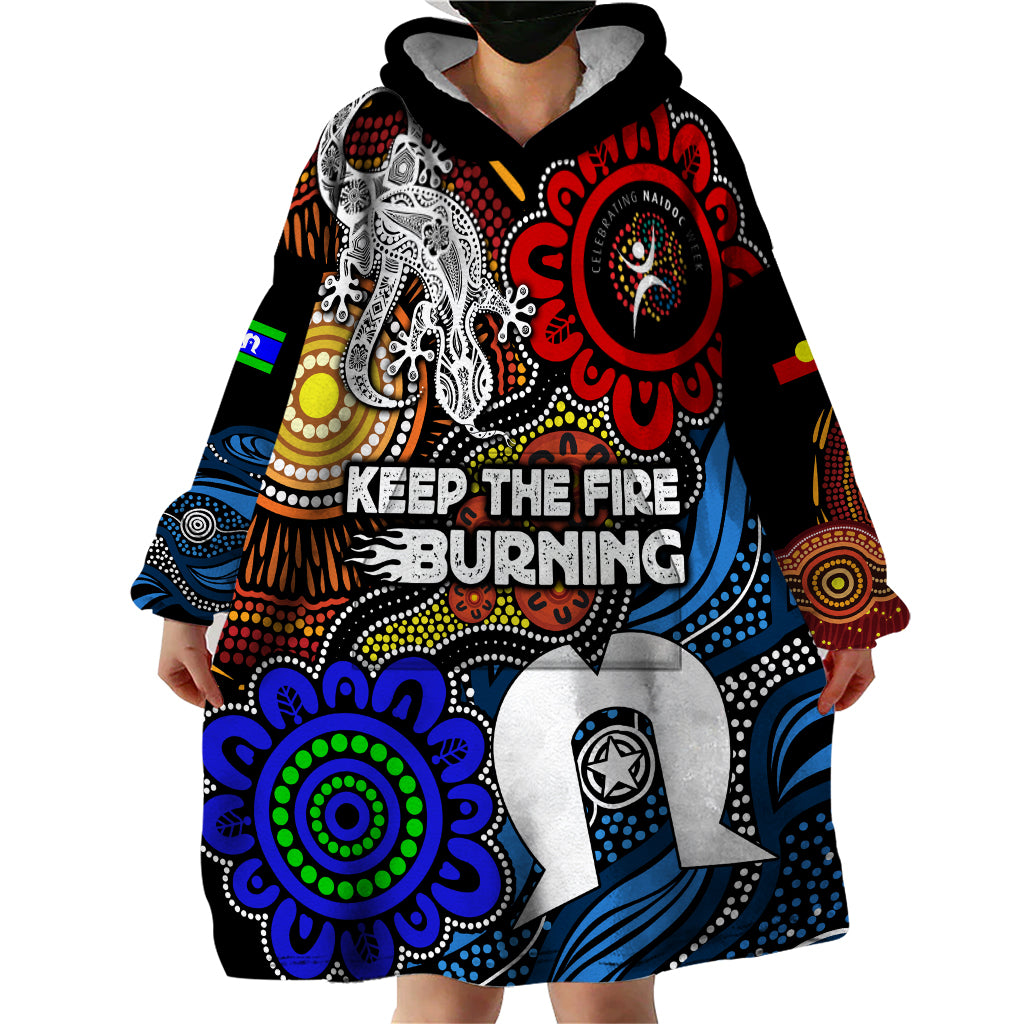 NAIDOC Week 2024 Indigenous Wearable Blanket Hoodie Keep The Fire Burning - Vibe Hoodie Shop