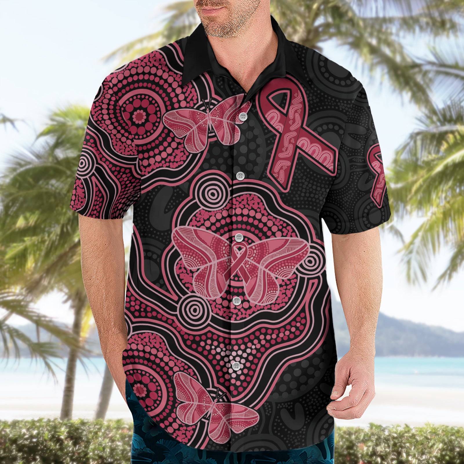 Australia Indigenous Mother's Day Hawaiian Shirt Aboriginal Breast Cancer Ribbon - Vibe Hoodie Shop