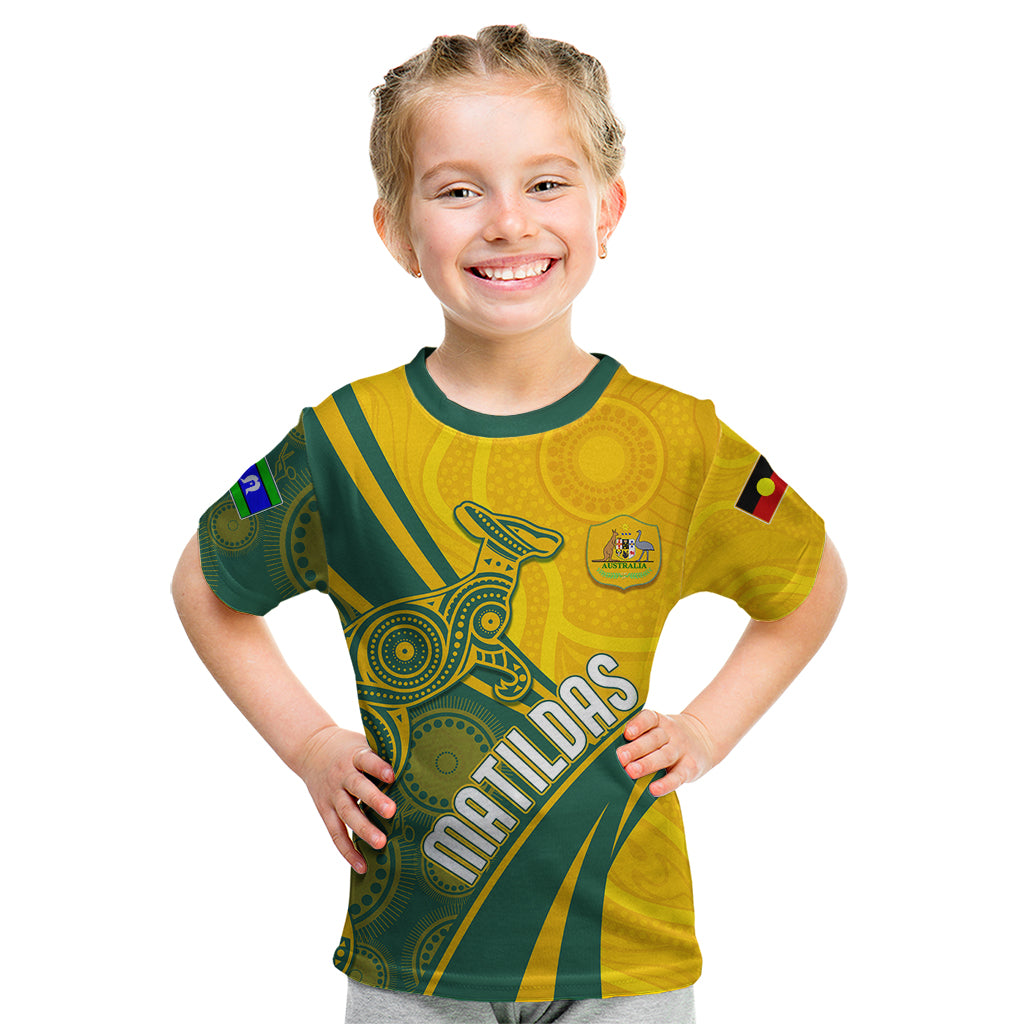 Personalised Australia Soccer Matildas Indigenous Kid T Shirt World Cup 2023 - Vibe Hoodie Shop